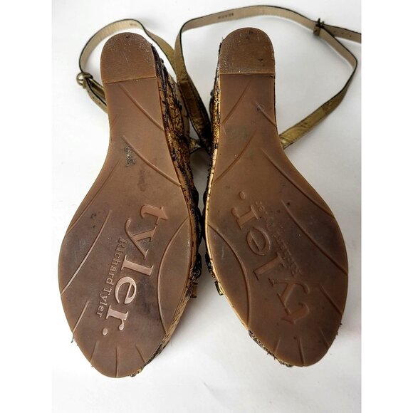 Richard Tyler Wedges Beads Embroidery Brown and Gold Sandals Size 6.5 - Picture 11 of 14